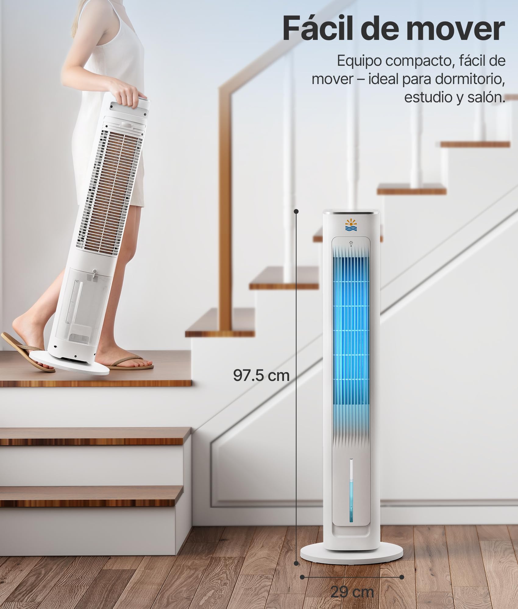 Climatizador Evaporativo Portátil- Alternativa al Aire Acondicionado Portatil Enfriador de Aire Silencioso,3 Modos, Temporizador 12H, Mando, Blanco