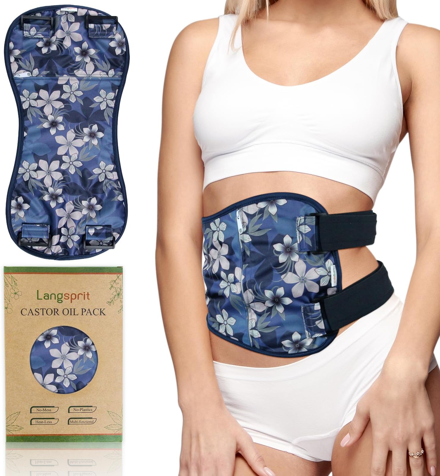 Langsprit Castor Oil Pack Wrap, Cotton Castor Oil Packs for Liver Detox,Reusable Castor Oil Pads Pack Compress for Stomach,Castor Oil Packs Body kit L