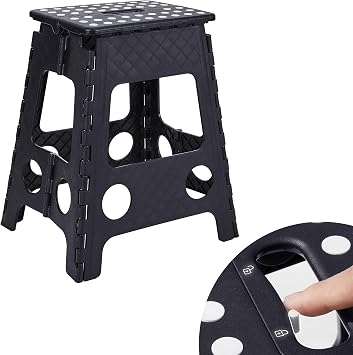 VECELO Step Stool Folding Chair, 2024 New Arrival with Safety Lock Design, Step Ladder, Width 15.0 x Depth 11.4 x Height 17.7 inches 38 x 29 x 45 cm, Black, Folding Stool Chair, Compact, Outdoor