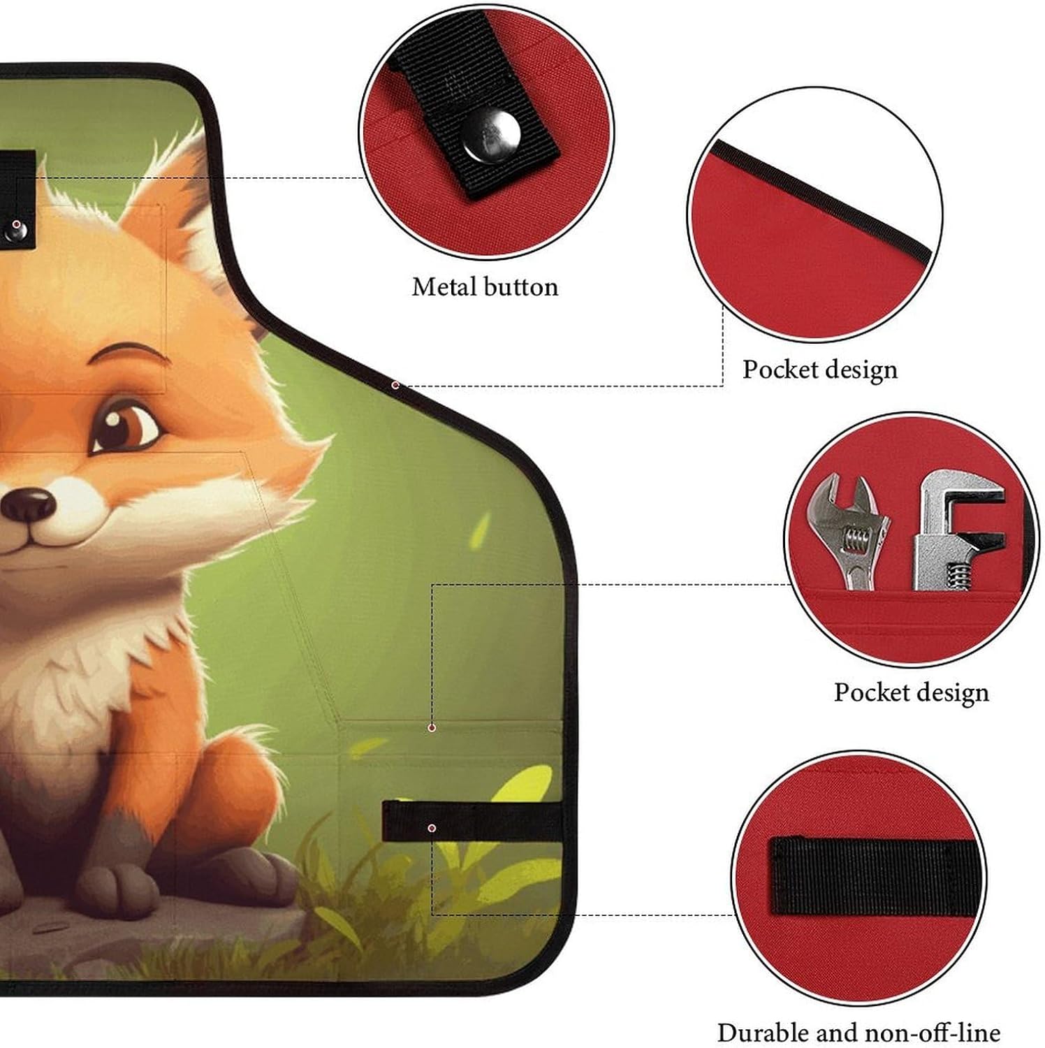Cute Little Fox Work Apron for Men Women Tool Apron with Pockets Large Workshop Bib Aprons Adjustable Cross Back Ideal for Woodworking Carpenter Kitchen BBQ Gardening image 3