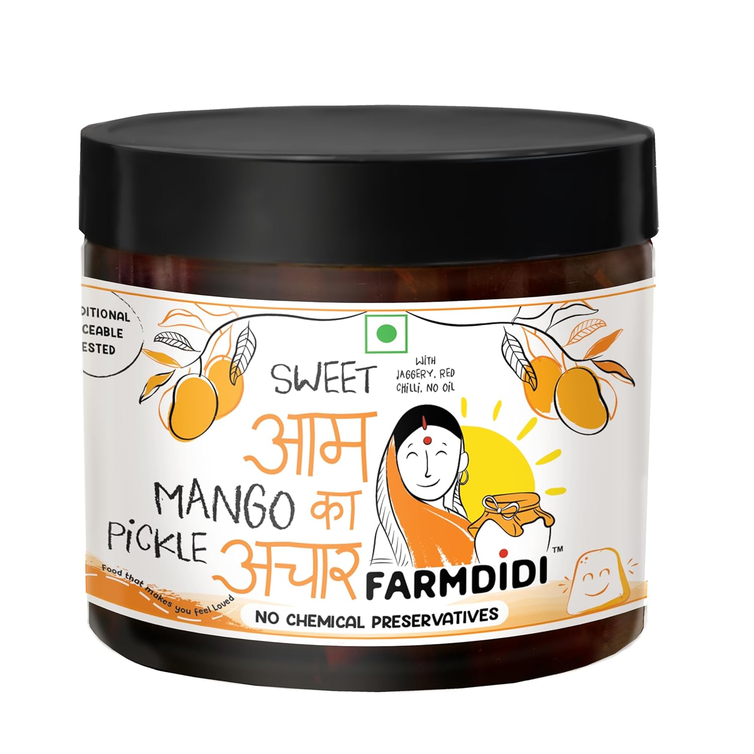 Farm Didi Sweet Mango Pickle with Jaggery 325g | Homemade Aam ka Meetha Achar | Oil-Free Traditional Indian Pickle | Sweet Mango Achaar | No Chemical Preservatives