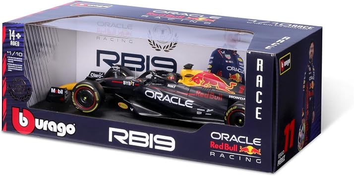 Bburago Formula 1 RED Bull RB19 - Verstappen with Helmet - 1:18 Scale - Incredibly Detailed Die-Cast Replica Collectible F1 Race Car