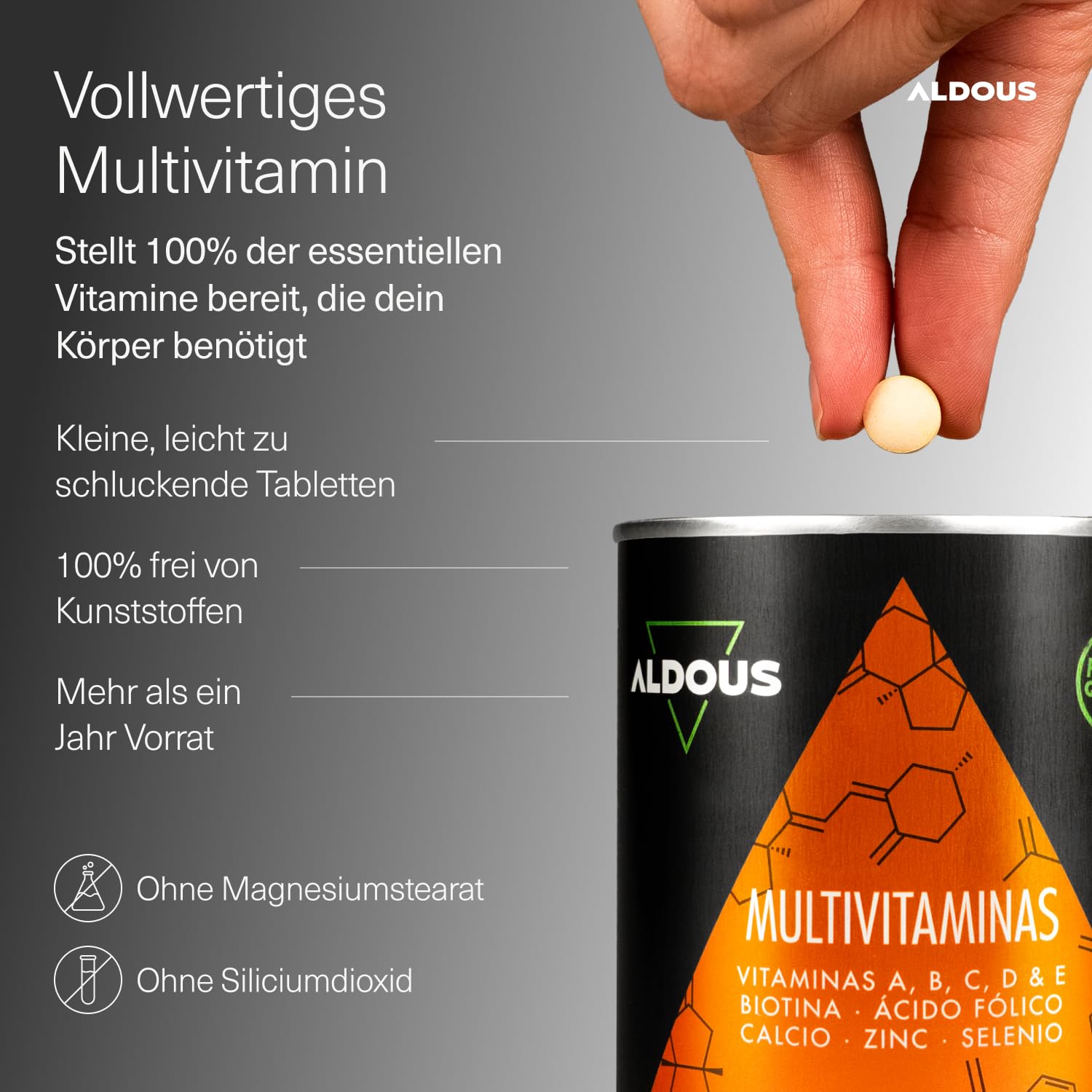 Multivitamin Tabletten Hochdosiert - 500 Tabletten - + 1 Jahr - Vitamin C, D, E, A, B-Vitamine, Biotin, Folsäure, Calcium, Zink, Selen - Immunsystem, Energie & Stoffwechsel - Multivitamin Komplex