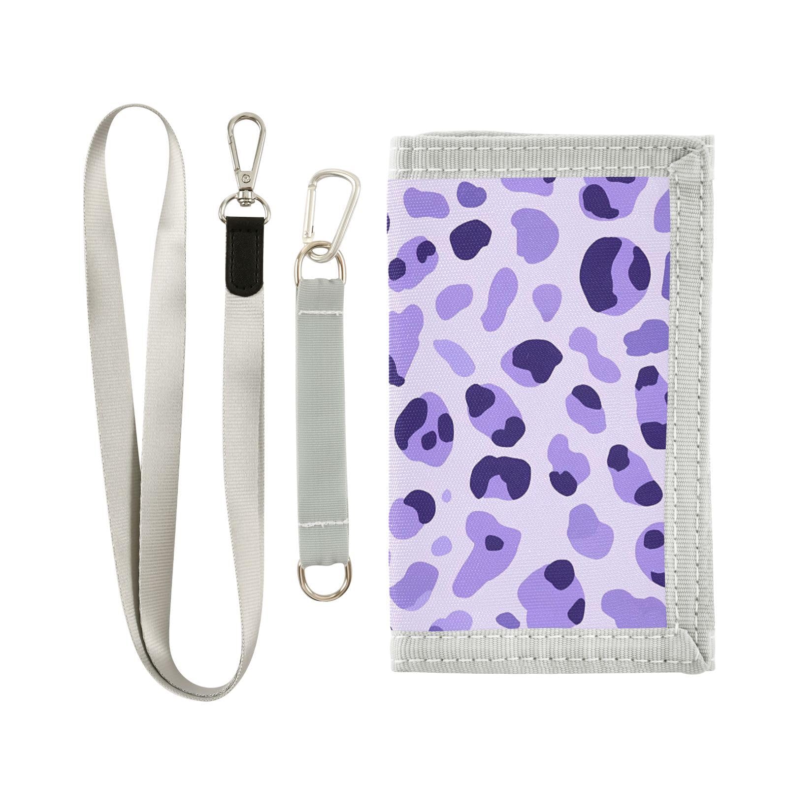 zyrtty Kids Wallets for Boys Girls Ages 4-18 Trifold, Light Purple Leopard Pattern Wallet with Zippered Coin Pocket and Card Holders, Novelty Wallet for Childrens Birthday Gifts