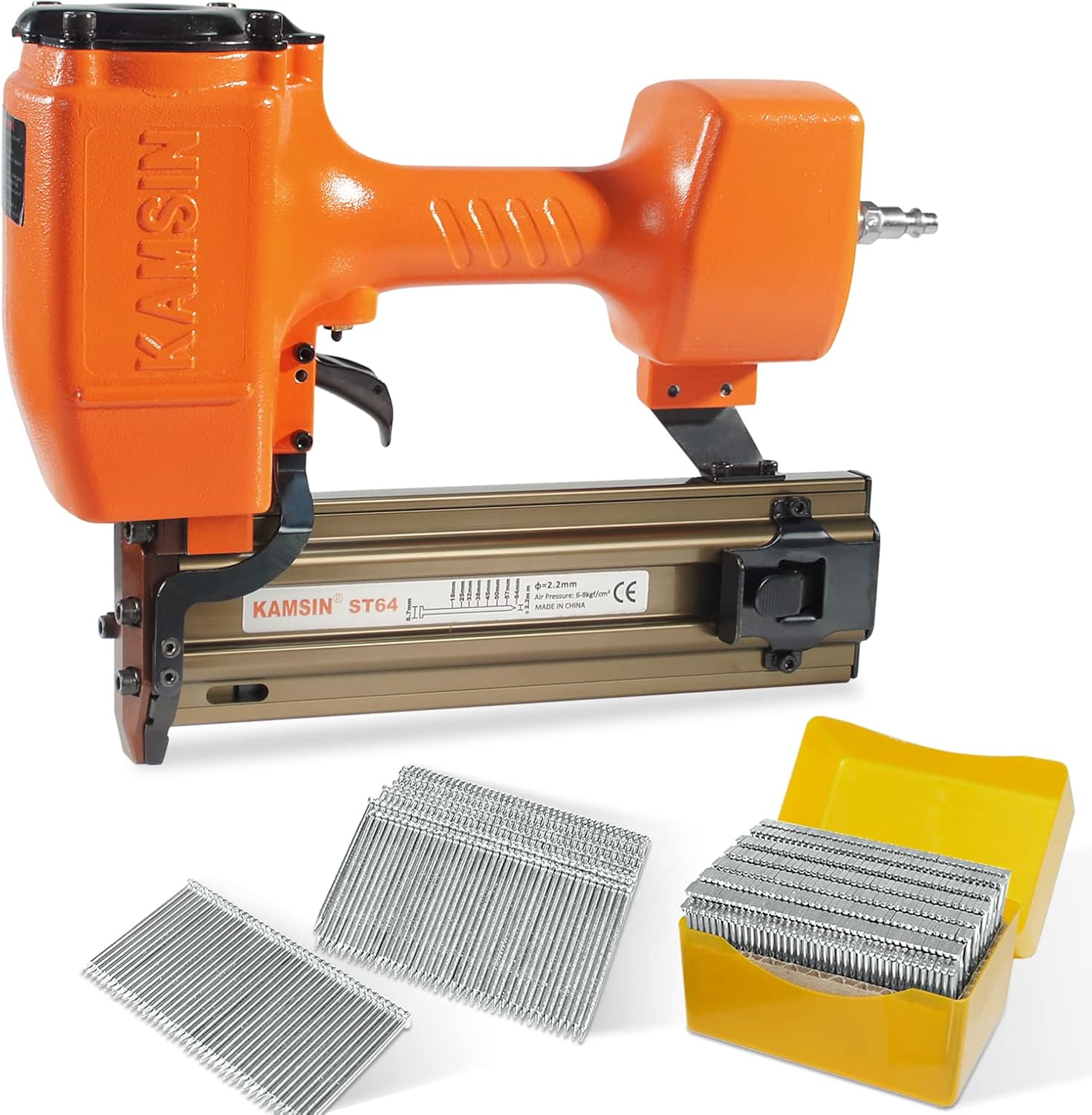 KAMSIN ST64 14 Gauge Heavy Duty Pneumatic Concrete T Nailer Kit with