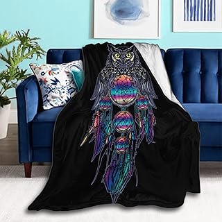 Unqiue Fuzzy Throw Blankets for Teens Boys Girls, Comfortable Throw Blanket for Bed Couch Sofa, Compatible with Owl Rainbow Dream Catcher, Lightweight Flannel Blankets and Throws