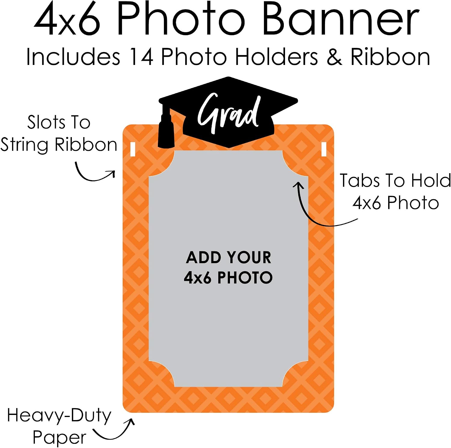 Big Dot of Happiness Orange Grad - Best is Yet to Come - DIY Orange Graduation Party Decor - K-12 School Picture Display - Photo Banner