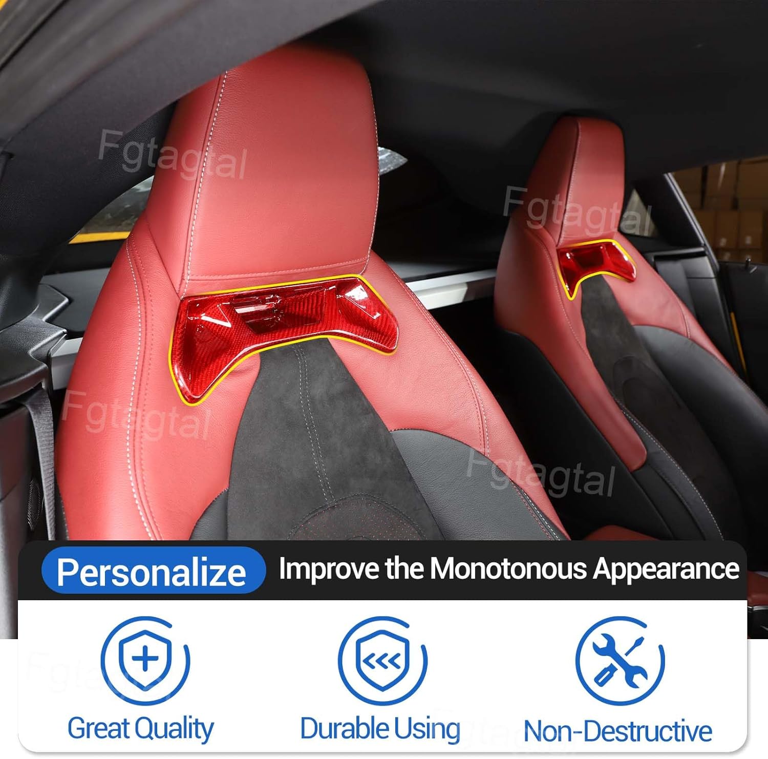 Fit for Toyota Supra GR A90 A91 MK5 2019-2026 Real Carbon Fiber Seat Back Trim Cover, Car Interior Seat Back Protection Decorative Frame Cover 2Pcs (Red)