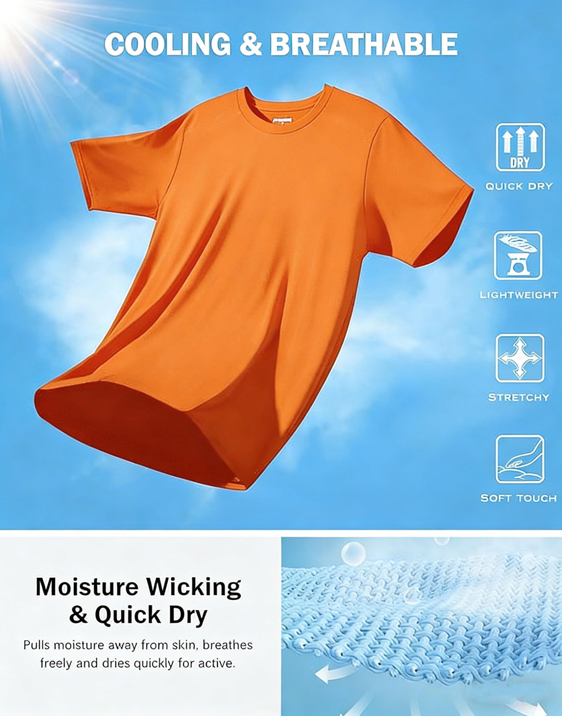 KINGFEN Maglietta da uomo UPF 50+, a maniche corte, con protezione solare UV, ad asciugatura rapida, maglietta sportiva