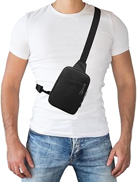 Peicees Small Crossbody Bag for Women Men Waterproof Mini Chest Bag, Black