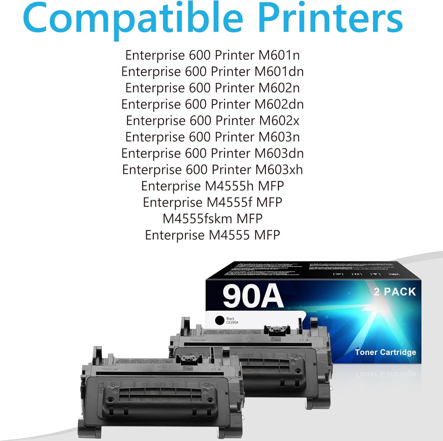 CE390A 90A Black Toner Cartridge Replacement for HP 90A for Enterprise 600 M601 M602 M603 M4555 MFP M602x M602n M603dn Printer Ink (2 Pack)