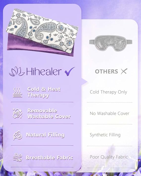 Hihealer Lavender Eye Pillow for Relaxation, Yoga, Sleep, Weighted Eye Mask | Aromatherapy Eye Mask for Sleeping Meditation, Microwave Heat Compress for Headache Sinus, Spa Gifts for Women,Wellness Gifts