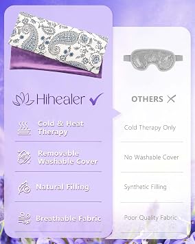 Hihealer Lavender Eye Pillow for Relaxation, Yoga, Sleep, Weighted Eye Mask | Aromatherapy Eye Mask for Sleeping Meditation, Microwave Heat Compress for Headache Sinus, Spa Gifts for Women,Wellness Gifts