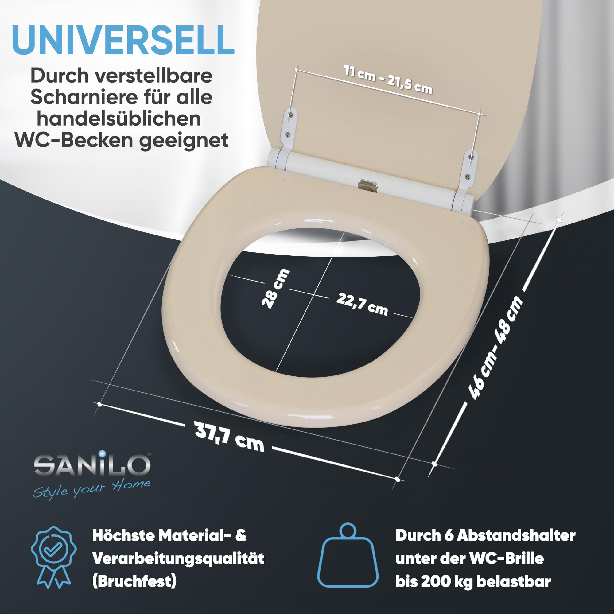 Sanilo WC Sitz mit Absenkautomatik & Quick-Release aus Holz, Bahamabeige