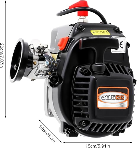 Miniatura 8 de Motor Rovan de 2 tiempos de 30.5 CC, 4 pernos fácil de arrancar, mango de retroceso, motor de refrigeración por aire forzado, compatible con HPI
