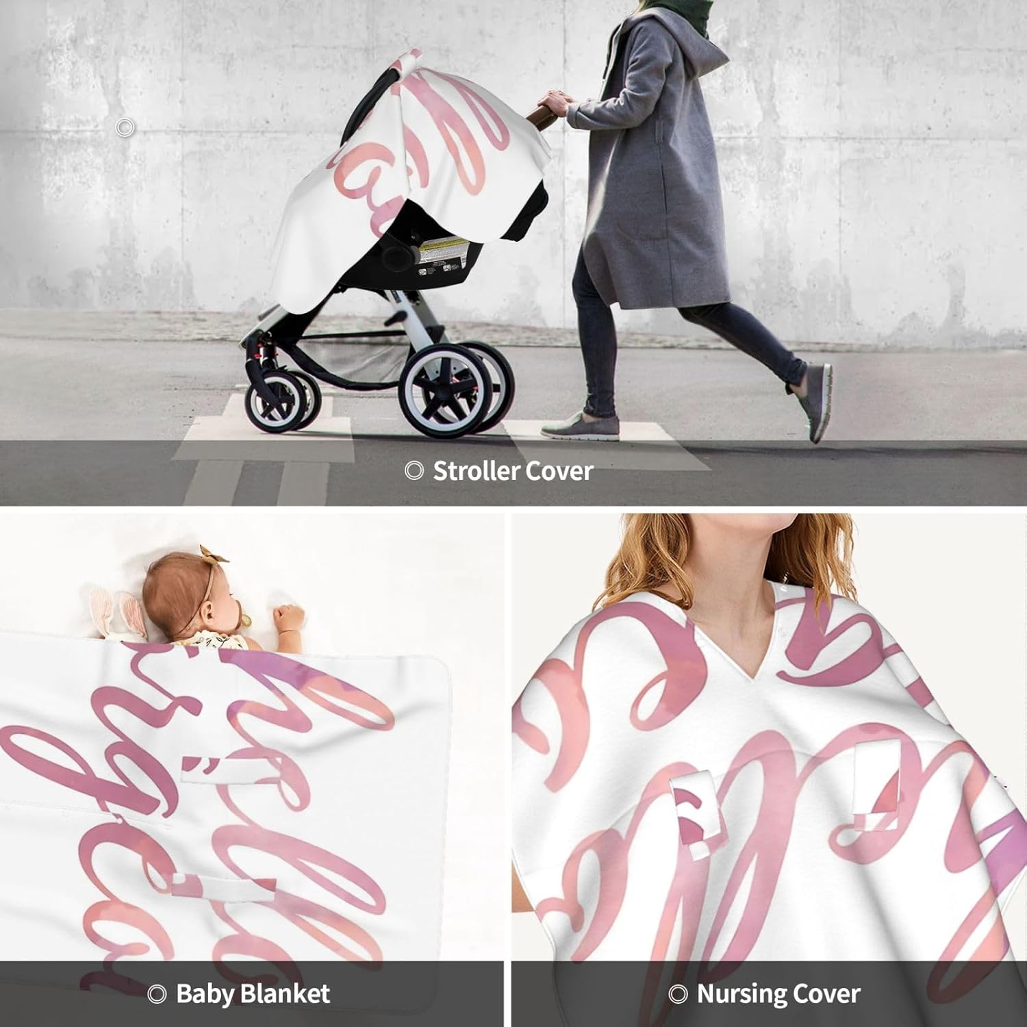 Hello Gorgeous in Pink Watercolor Baby Car Seat Cover & Nursing Cover - Breathable Stretch Multi-Use Cover for Breastfeeding, Stroller Sunshade & Infant Carrier