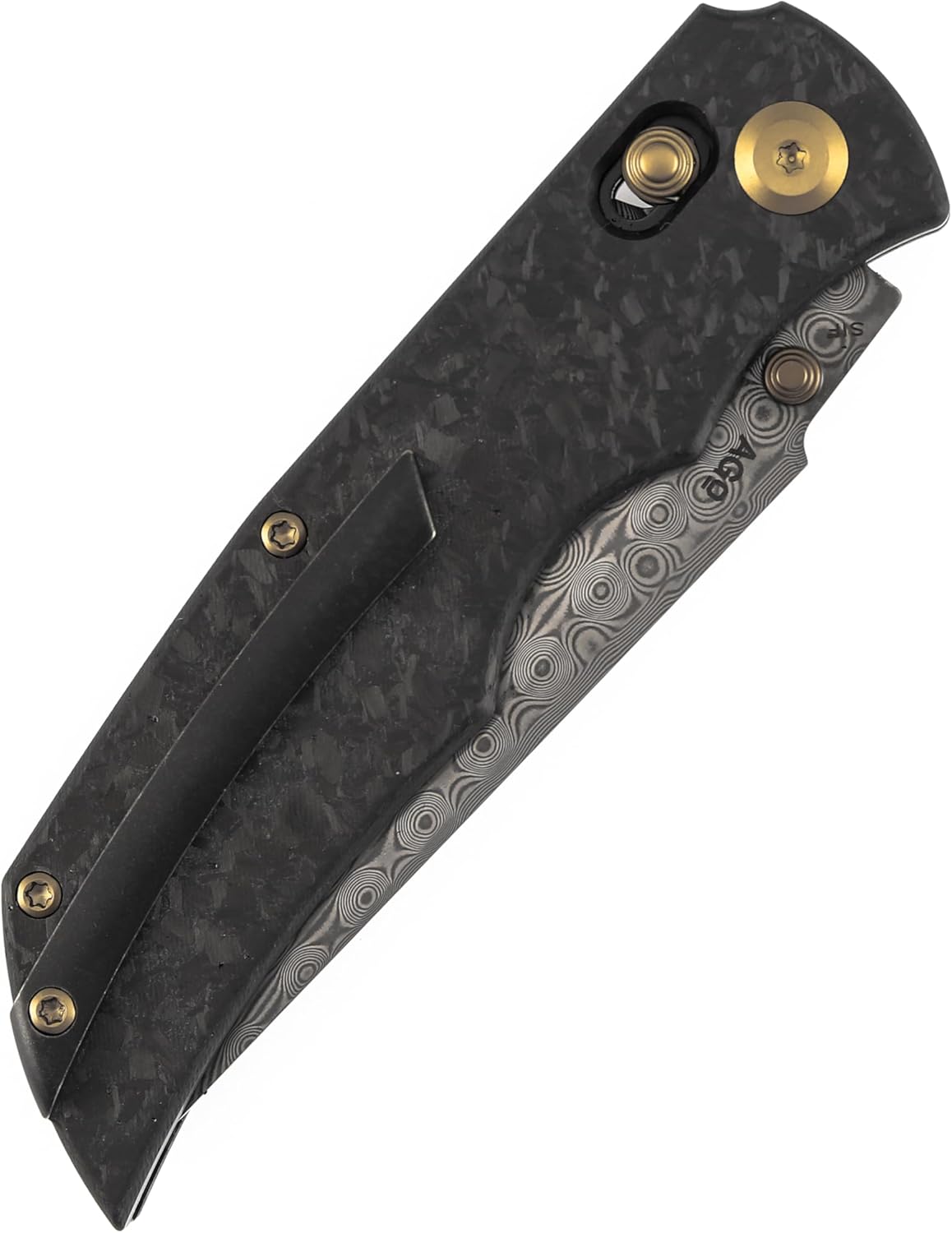 KANSEPT SIF Pocket Knife, 3.76" Damascus Blade with Gold Thumb Stud, Manual Opening Folding Men Women EDC, Shred Carbon Fiber Handle, Clip for Outdoor Camping Hiking K1100V4