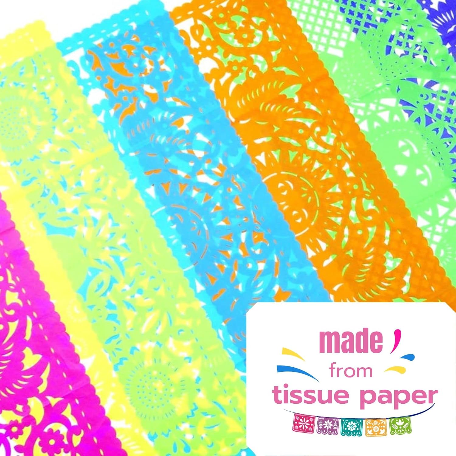 Mexican Table Runners, 1 Pack of 6 Papel Picado Runners, 39x20 Inches, Bohemian Table Decorations, Mexican Party Theme, Cinco de Mayo, Mexico Wedding,