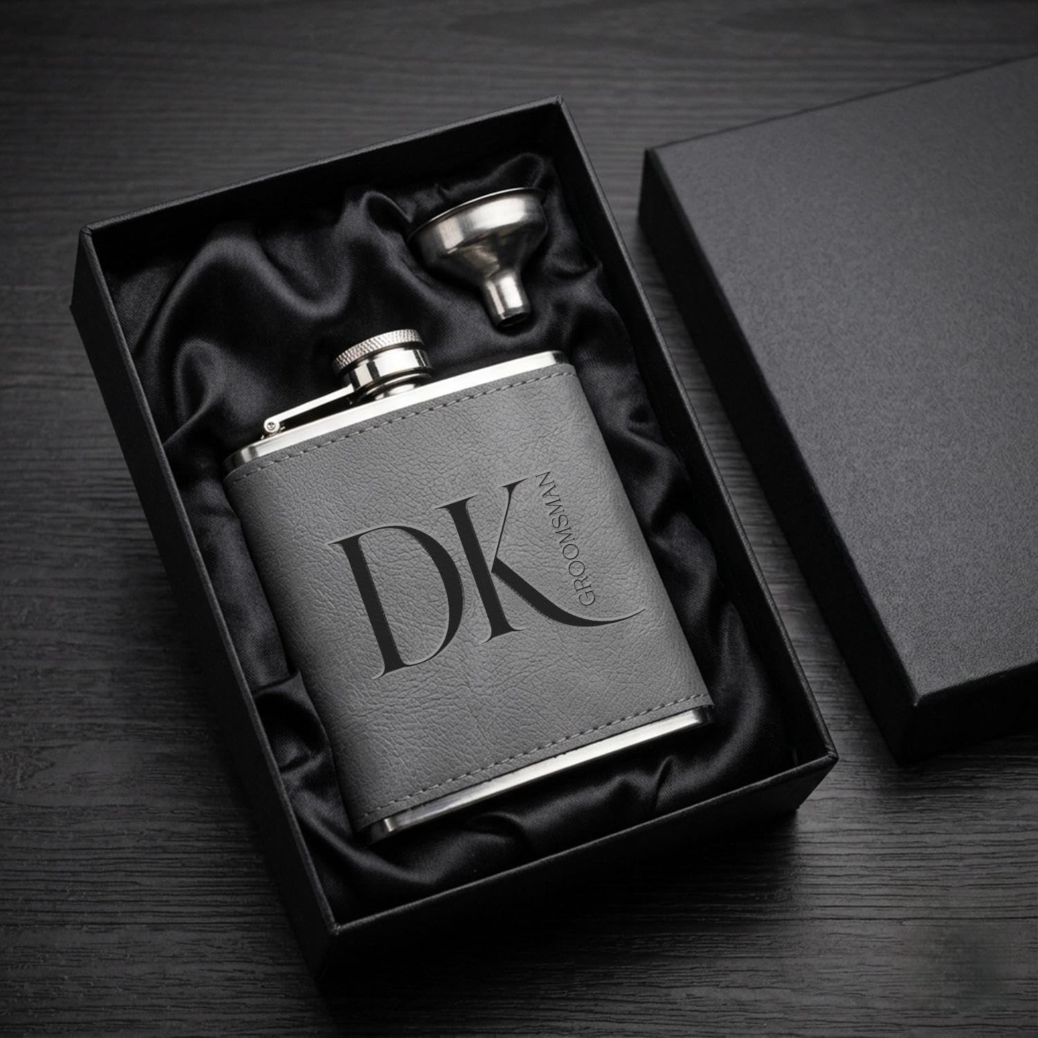 Personalised Hip Flask for Men - Engraved Leather Whisky Flask Gift Set