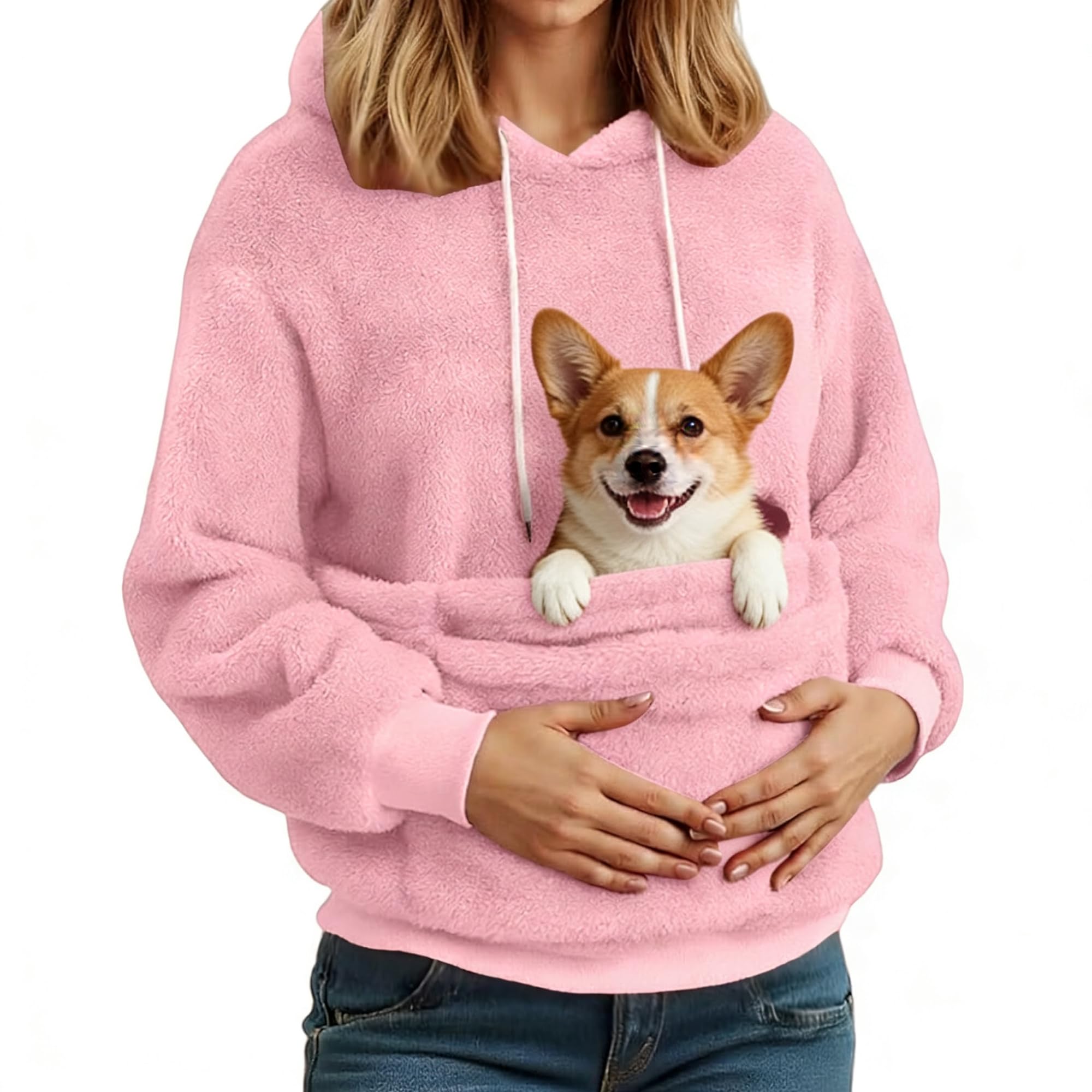 Sweat à capuche de transport pour animaux rose XXL avec poche kangourou