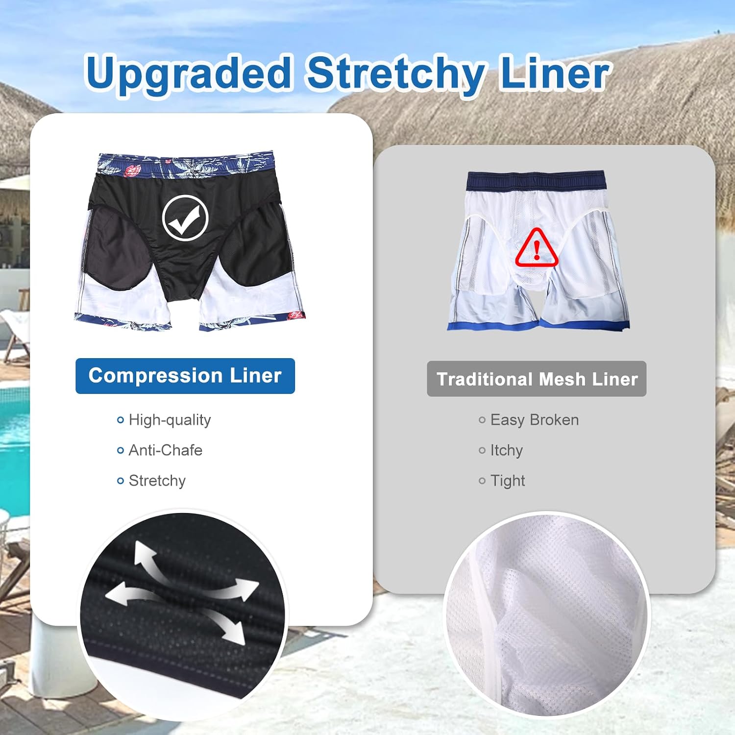 Men's Swimming Costume with Zip Pockets Breathable Quick Dry Water Repellent Men's Summer Shorts with Mesh Lining and Drawstring image 4
