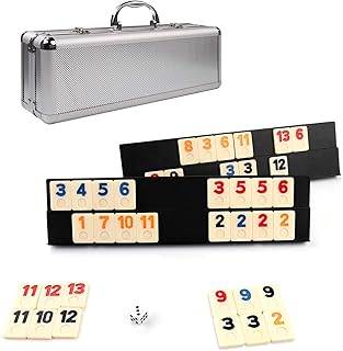 106 Rummy Tiles Game, Rummy Cube Sets Travel Game Outlasting Color with Aluminum Case & 4 Anti-Skid Durable Trays,2-4 palyers