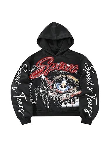 BEAUDRM Men's Eye Print Graphic Hooded Sweatshirts Hip Hop Hooded