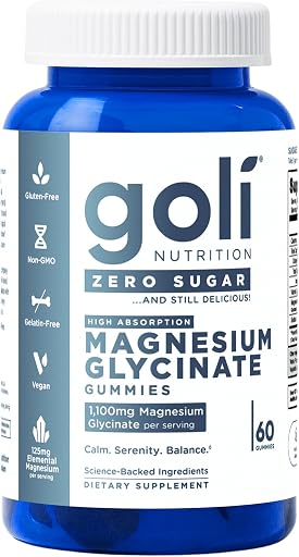 Goli Zero Sugar Magnesium Gummies - 125mg Magnesium (from Magnesium Glycinate) with Vitamin D - No Artificial Sweeteners, No Sugar Alcohols - Vegan, Keto-Friendly, Gluten-Free