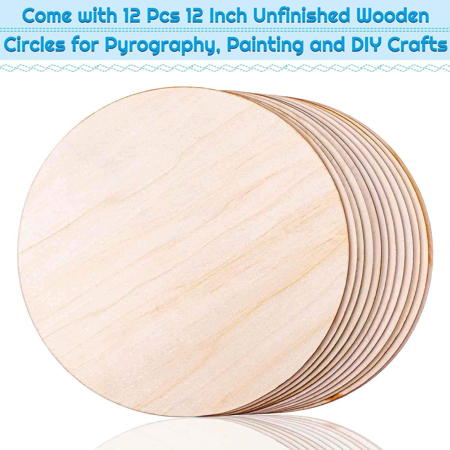 Wood Circles for Crafts, Audab 12 Pack 12 Inch Unfinished Wood Rounds Wooden Cutouts for Crafts, Door Hanger, Door Design, Wood Burning : Arts, Crafts & Sewing