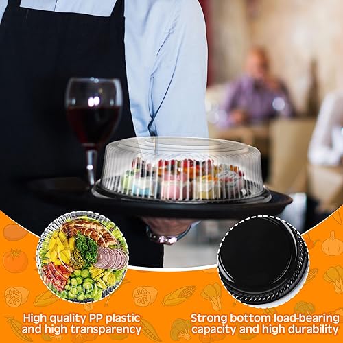 Miniatura 3 de Zhehao Paquete de 30 bandejas de plástico para servir con tapa, platos desechables, bandejas de catering resistentes con tapas transparentes,