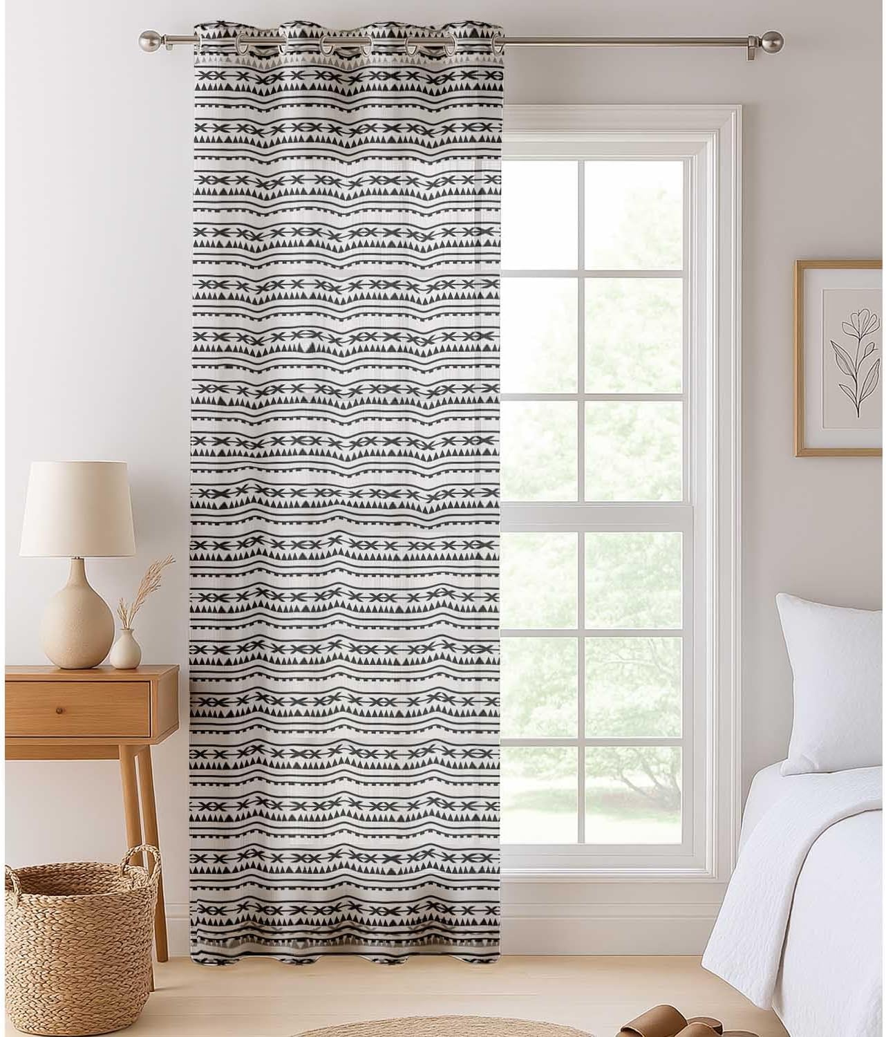 Geometric Print Sheer Curtains for Short Windows – Set of 2 Panels, 63" Length, Grommet Top, Printed Georgette, Light Filtering Drapes for Kitchen or Bedroom