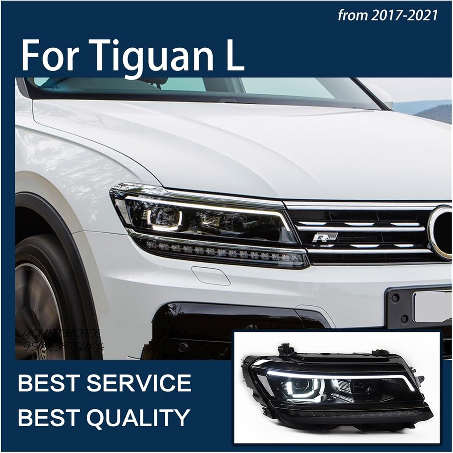 Automobile Headlight Assembly Compatible For Tiguan L 2017-2021 LED Auto Headlight Assembly LHD RHD Upgrade Dynamic Signal Lamp Bicofal Lens Tool Accessories ( Color : Set , Size : Left Hand Drive )