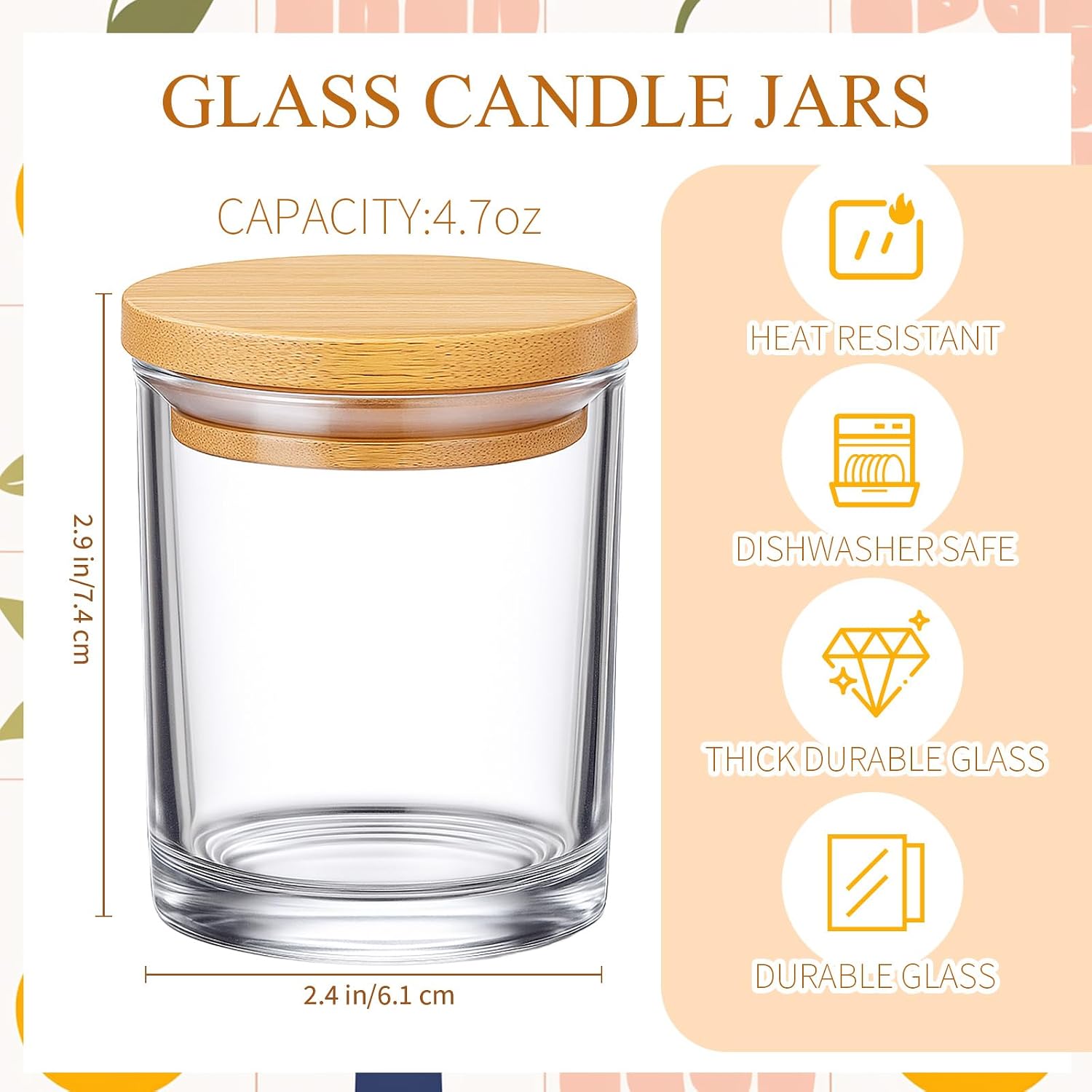 Maxdot 60 Pack 4.7 oz Candle Jars for Making Candle, Capacity Bulk Empty Jars Glass Container Bulk with Wood Lid for Sample Container Wedding Party Supplies