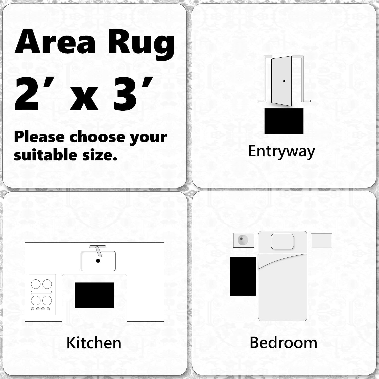 Triohero 2x3 Washable Small Rug with Non-Slip Backing, Low Pile Machine Washable Throw Accent Mat for Entryway, Kitchen, Bathroom, Bedroom, Laundry Room, Front Door Indoor Vintage Decor