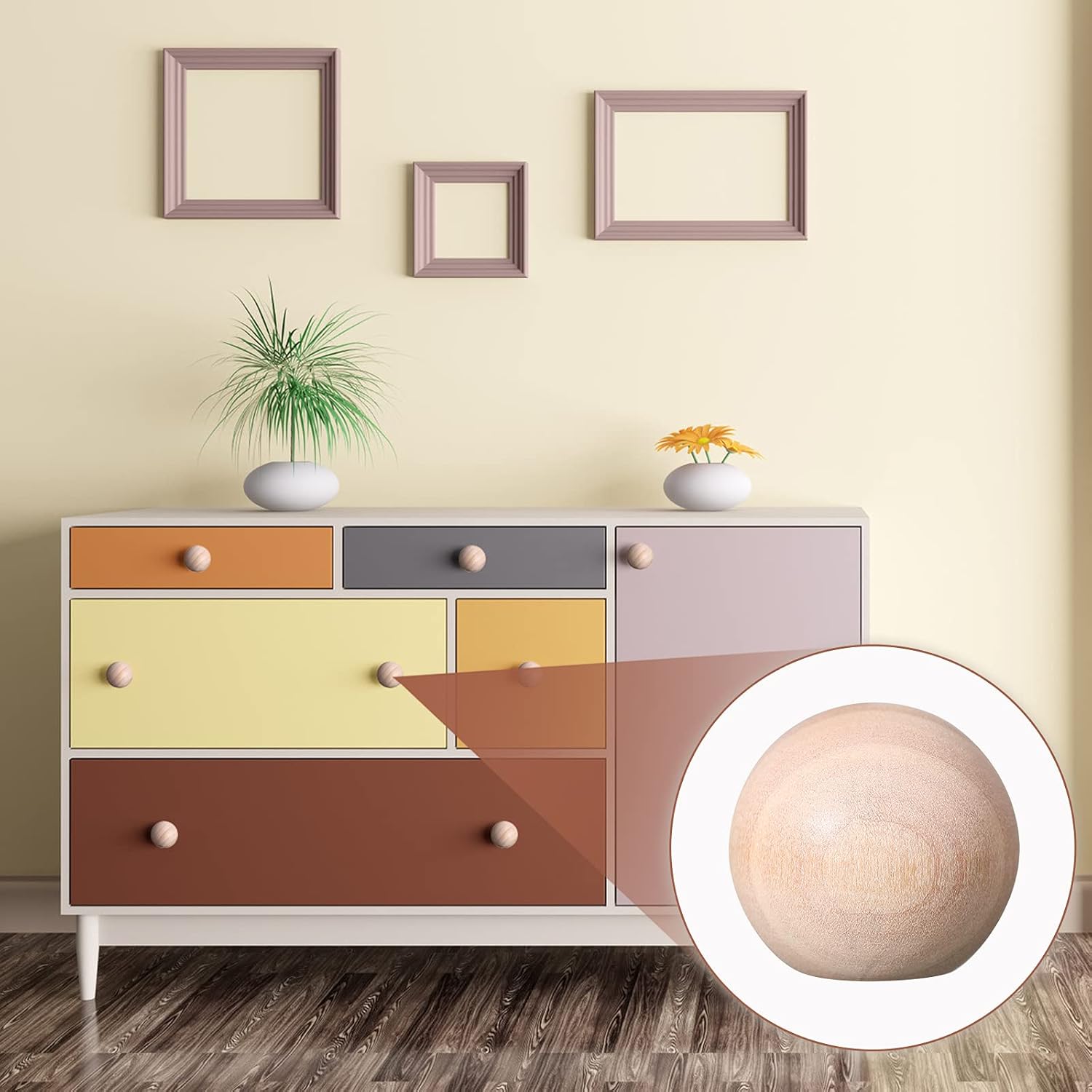 Jetec 30 Pcs 1 inch Unfinished Wood Ball Knobs Round Pulls Handles Round Wooden Drawer Cabinet Knobs for Kitchen Cabinet Drawer Dresser Gnome Noses and Crafts