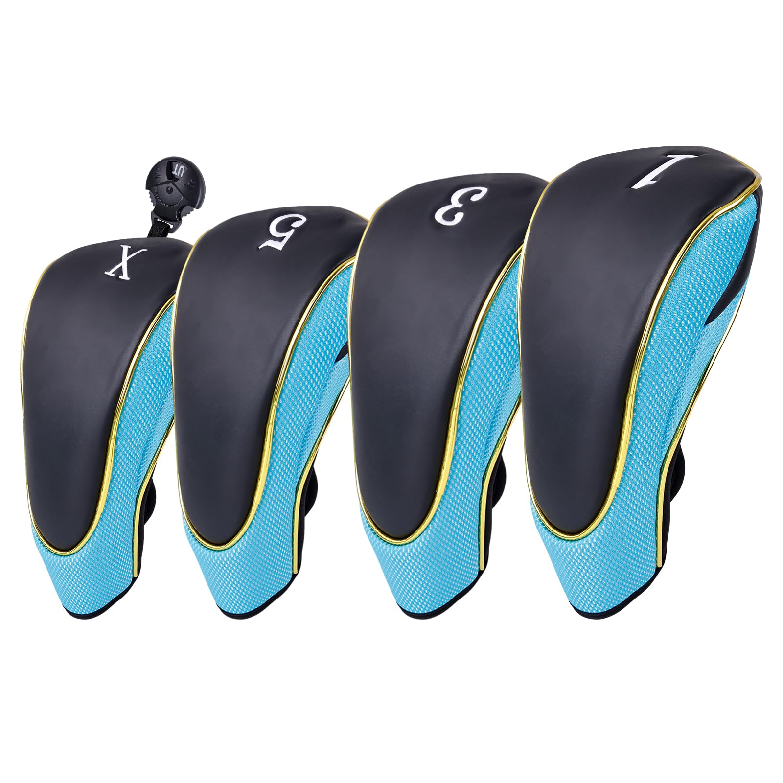 Andux 4Pcs/Set Gold Golf 460cc Driver Fairway Wood Club Head Covers Hook & Loop Light blue