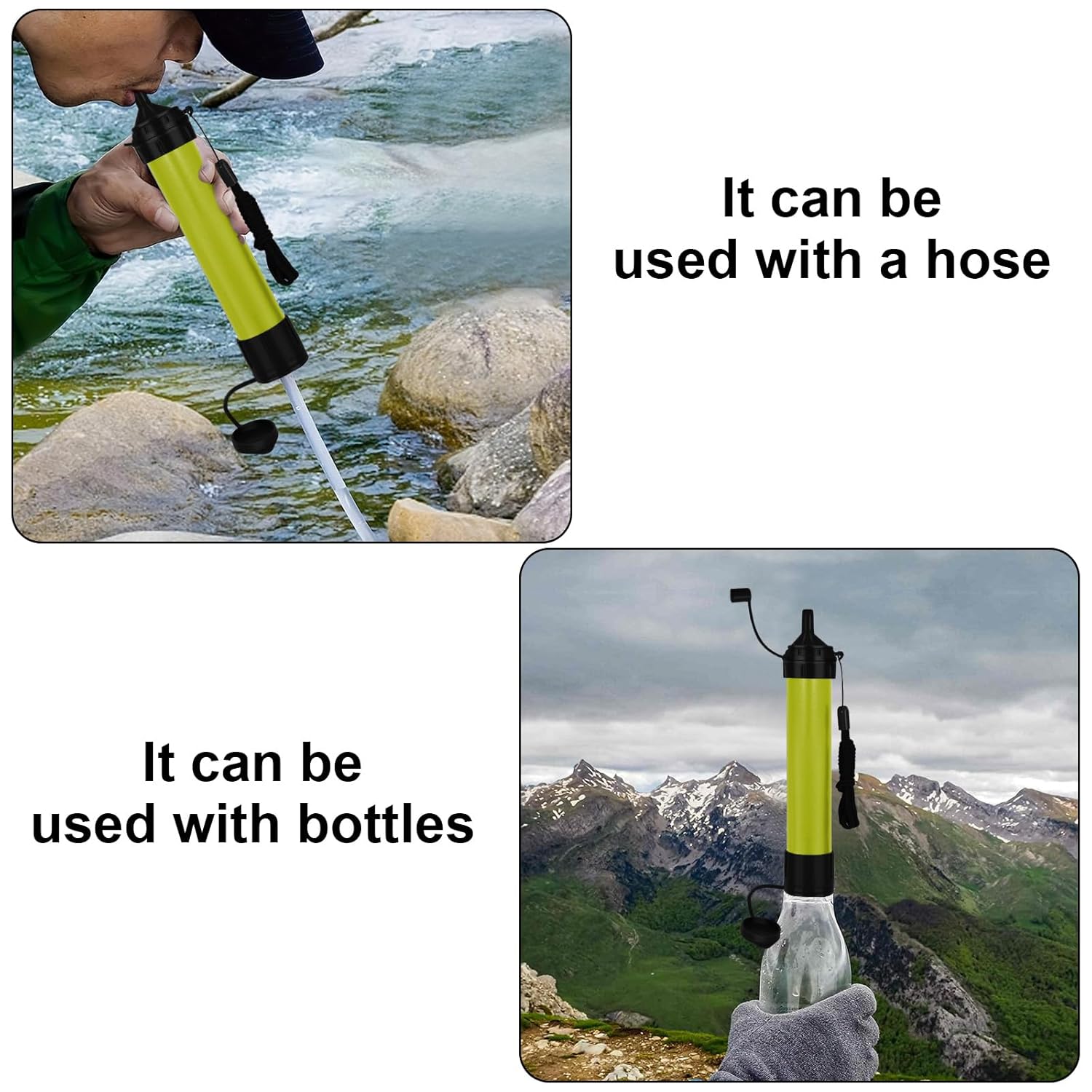 Water Filter Camping, Personal Backpacking Water Filter Straw Portable for Hiking Travels (Green)