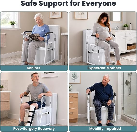 Toilet Safety Rails for Elderly, Adjustable Frame, 330 lb Capacity