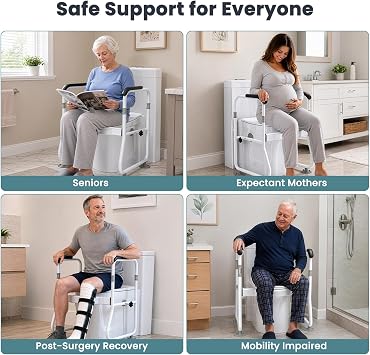 Toilet Safety Rails for Elderly, Adjustable Frame, 330 lb Capacity