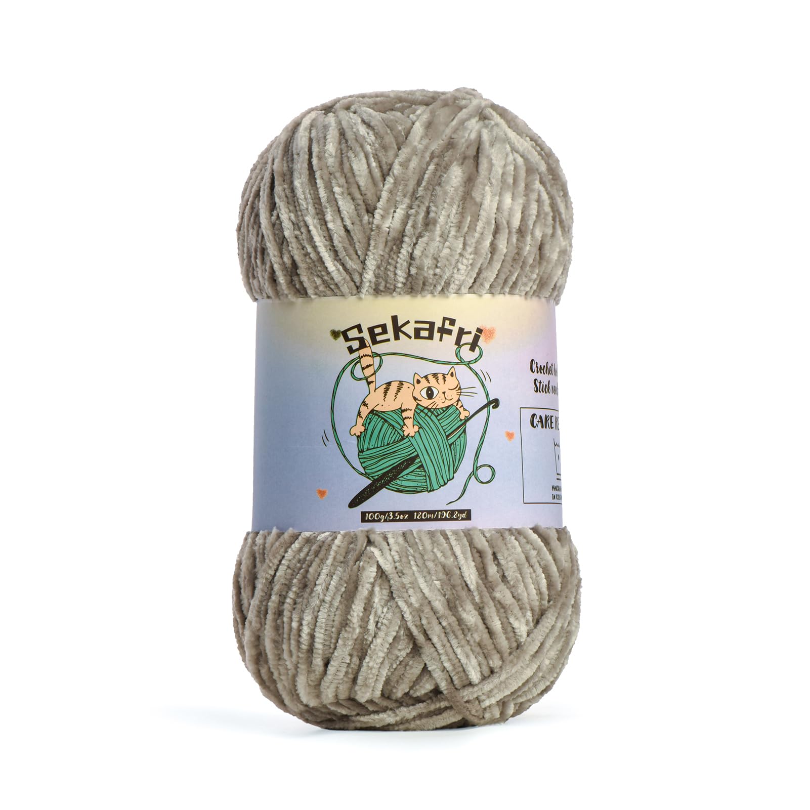 Fuzzy Chenille Yarn for Crocheting Amigurumi Yarn Silver Gray