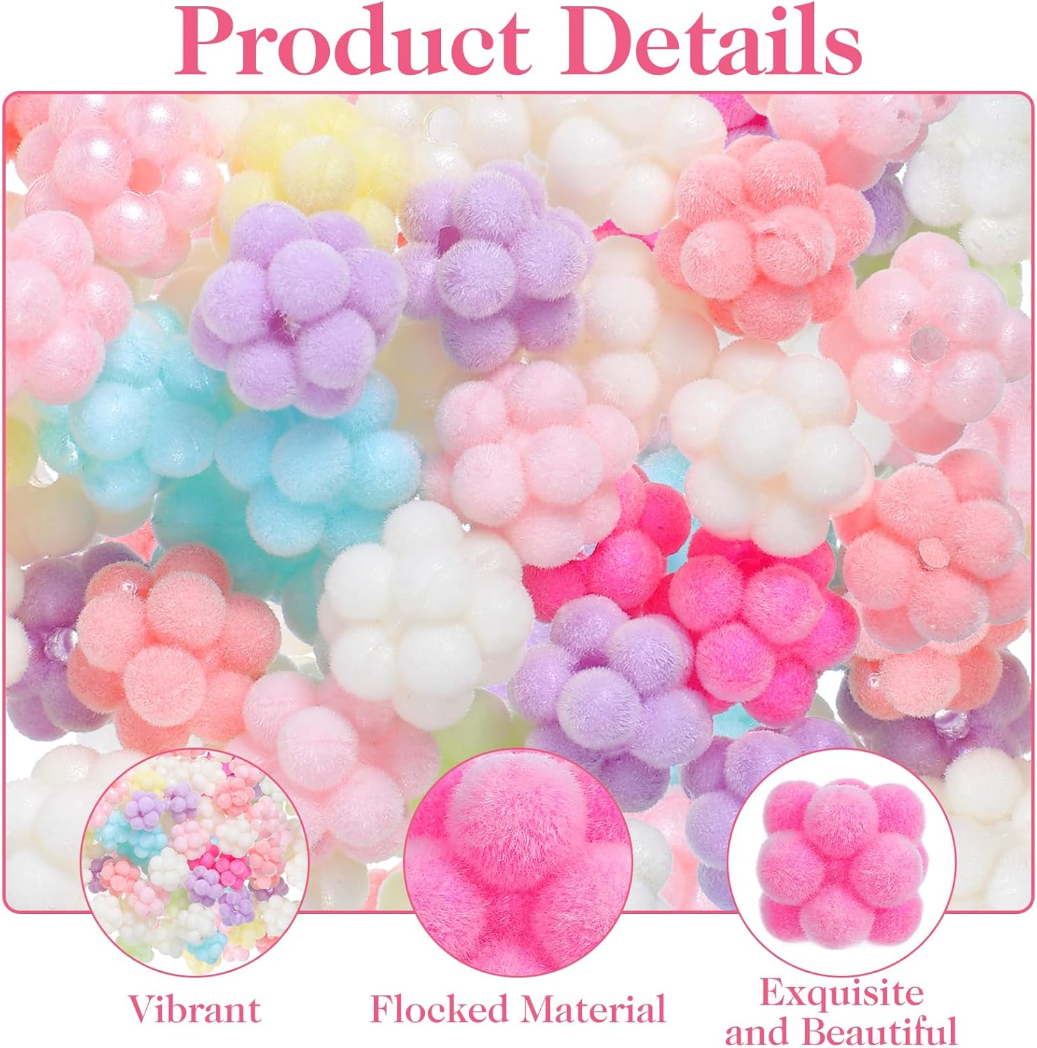 50 Pcs Velvet Bubblegum Beads for Pens, 11mm Colorful Beads for Beadable Pens Cute Flocky Loose Spacers for Keychain Necklace Bracelet Earring Jewelry Making DIY Crafts - Image 3