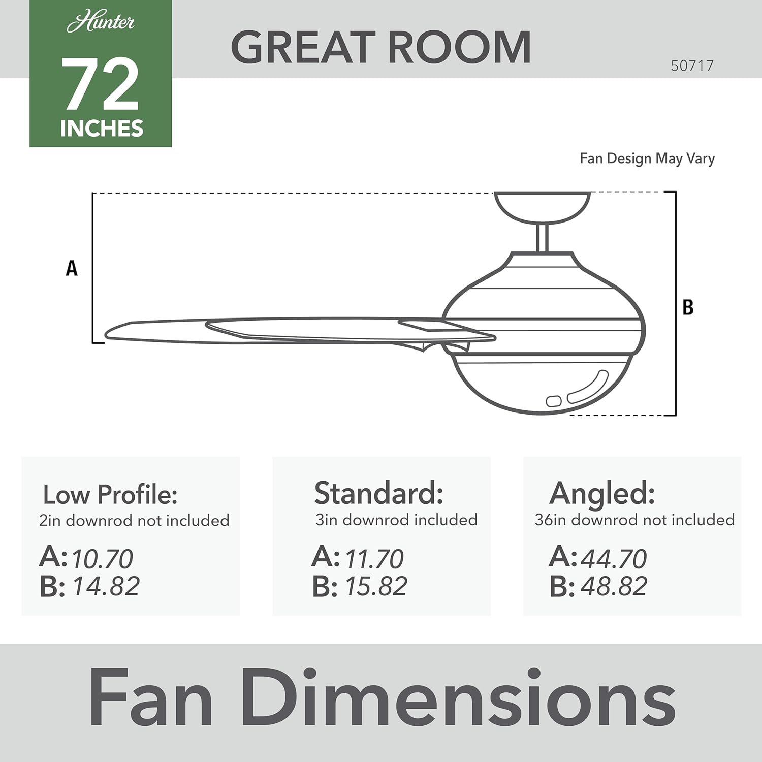 Hunter 72 inch Outdoor or Indoor Ceiling Fan with LED Light - White Ceiling Fan with Wall Control, For Patio, Garage, or Porch, Quiet, Standard Mount, 10 Blades - Overton 50717, Matte White