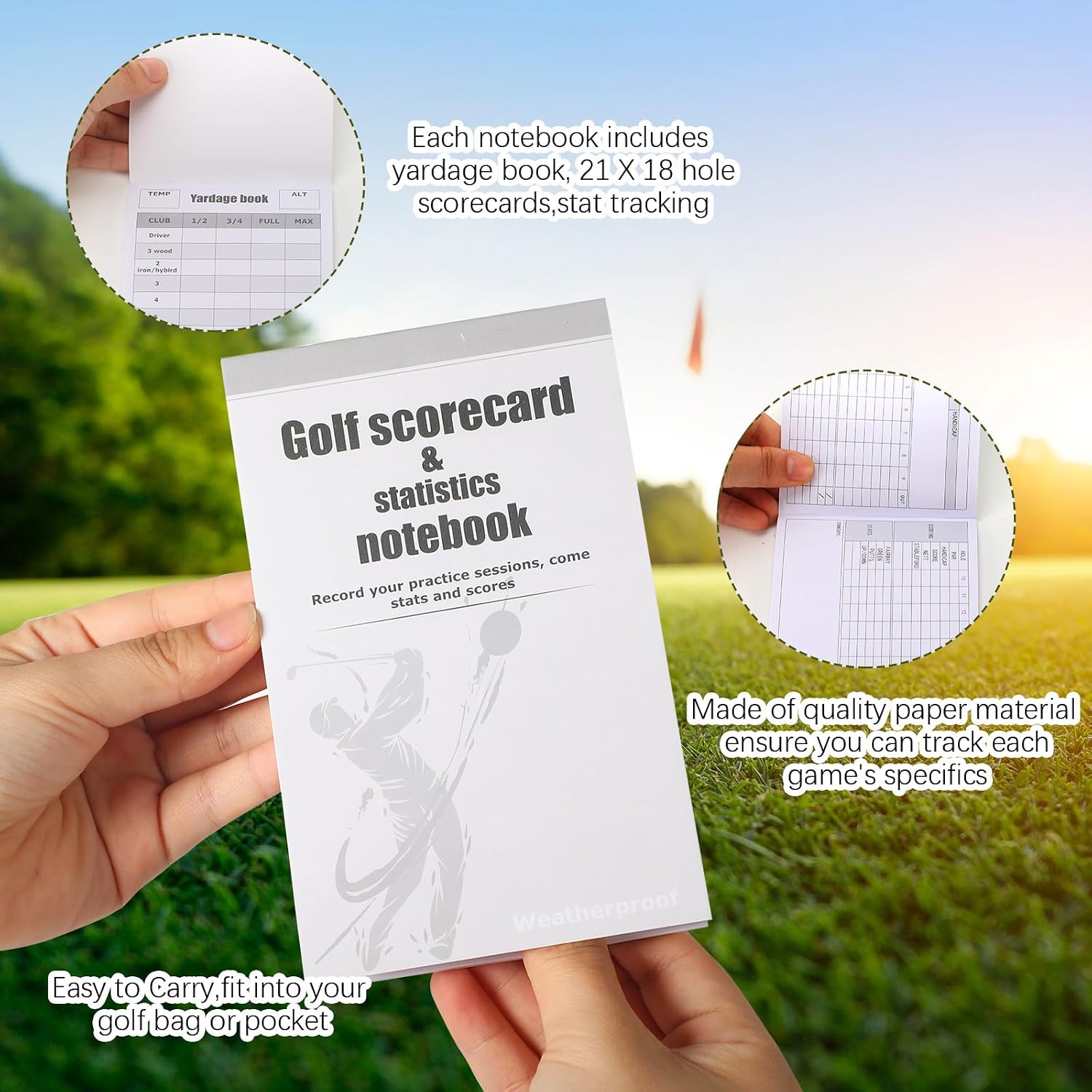 Glenmal 8 Pcs Golf Yardage Book with Golf Scorecard Book Notebook Pocket Size, Journal, Log Book, Score Book, Notepad for Golfers Men Women Golfing Game Scorebook Supplies