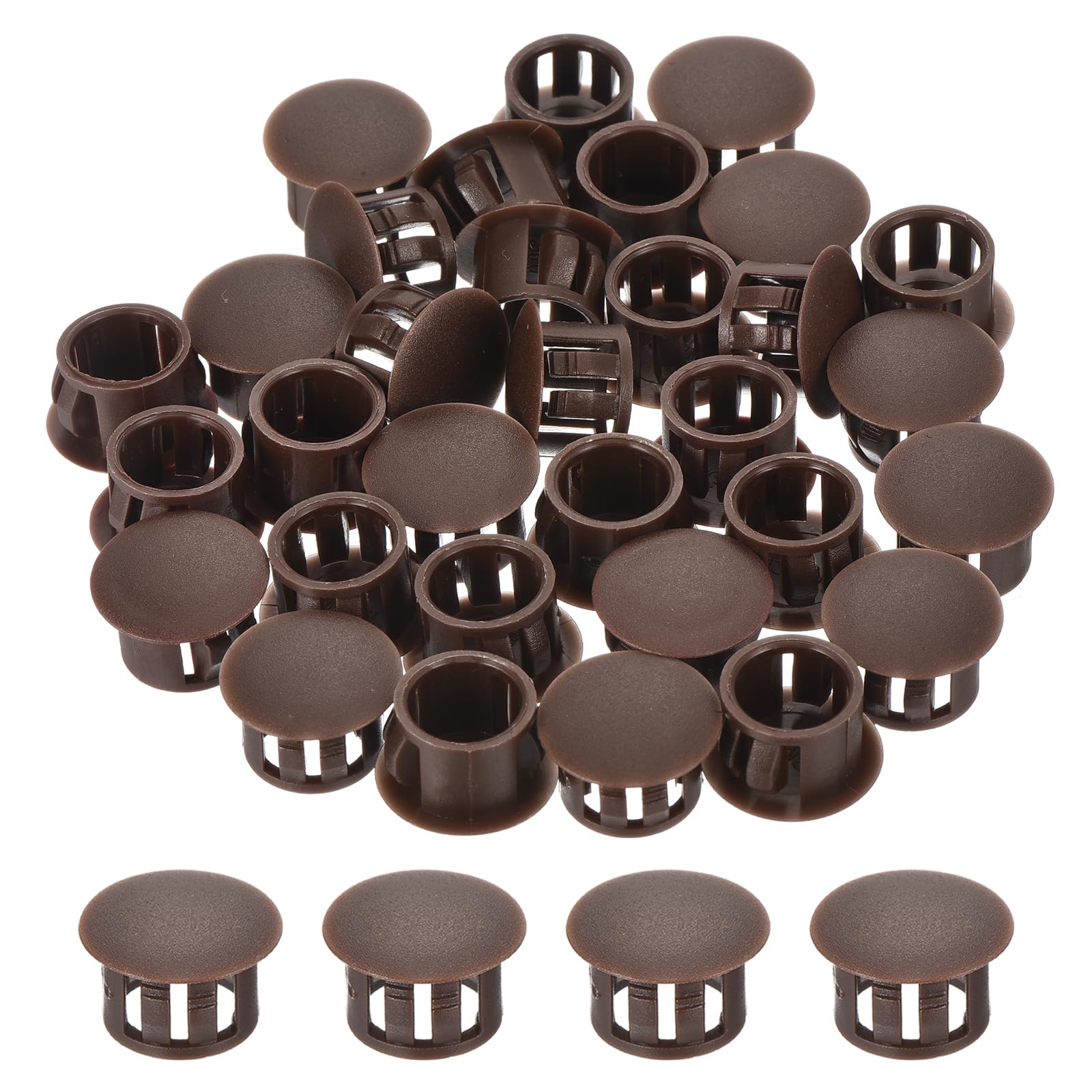 MECCANIXITY 64PCS 13mm(1/2") Brown Plastic Hole Plugs, Flush Type Panel Hole Plugs Insert End Caps for Locking Hole Tubes Furniture Cabinet
