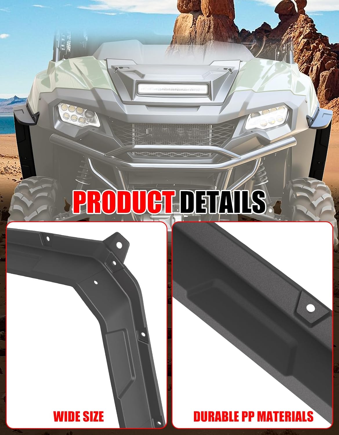 Front Fender Flares for Honda Pioneer 700-2 700-4 14-21, Combined Front Mud Guard Extension Mud Flaps for Honda Pioneer 700 2P 4P 2014-2021 Accessories, 1Pair Replace# 08P70-HL3-600