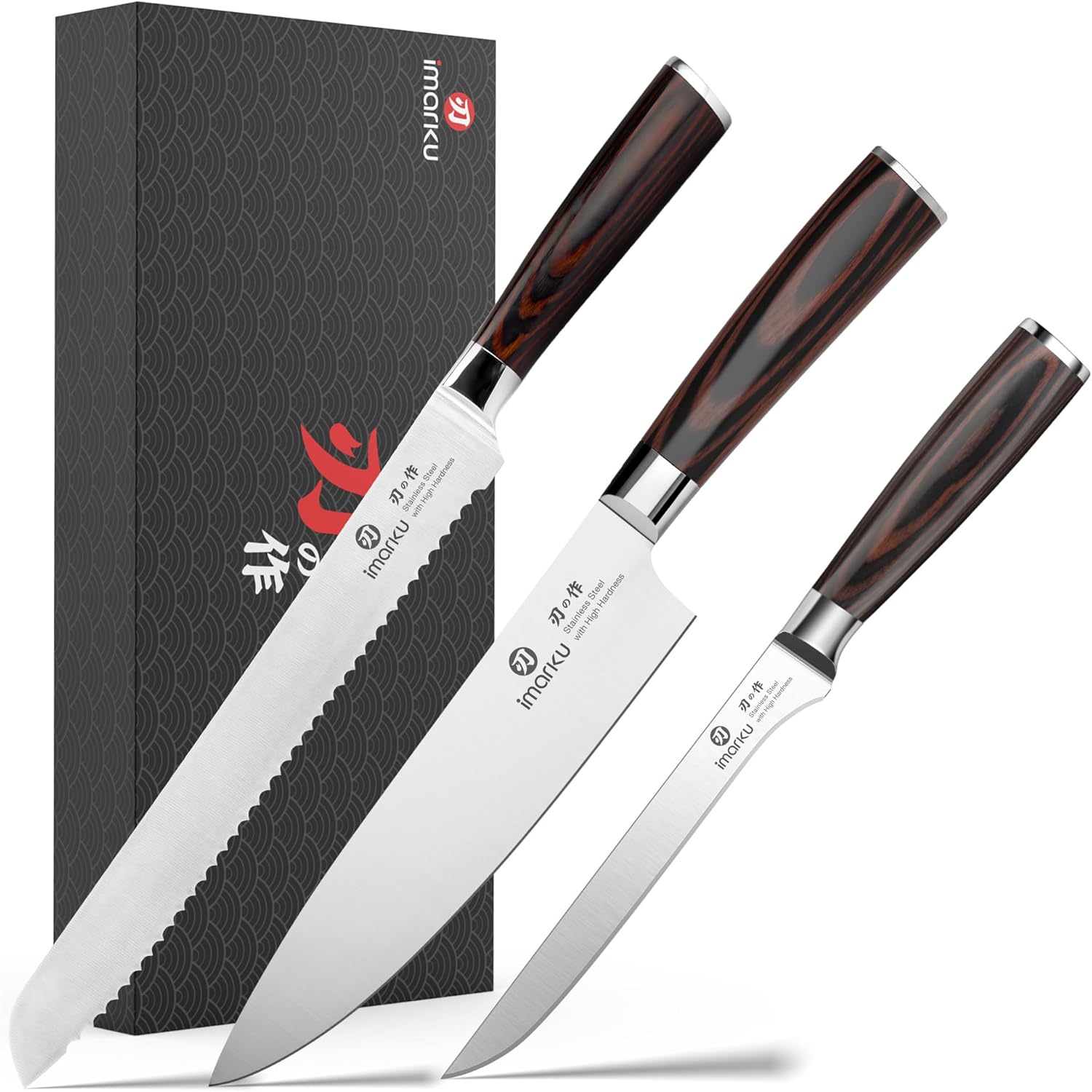 imarku 3 Piece Knife Set, Professional Japanese High Carbon Stainless Steel Chef Knife, Ultra Sharp Kitchen Knives Set with Ergonomic Pakkawood Handle, Ideal Gift for Women