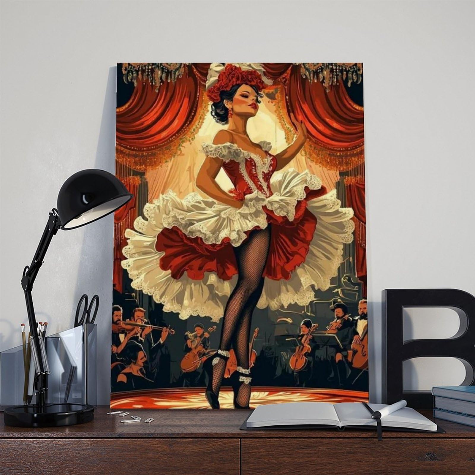 Poster su tela con illustrazione di cabaret parigino, danza cancanese francese, decorazione per camera da letto, ufficio, camera da letto, regalo, 60 x 90 cm