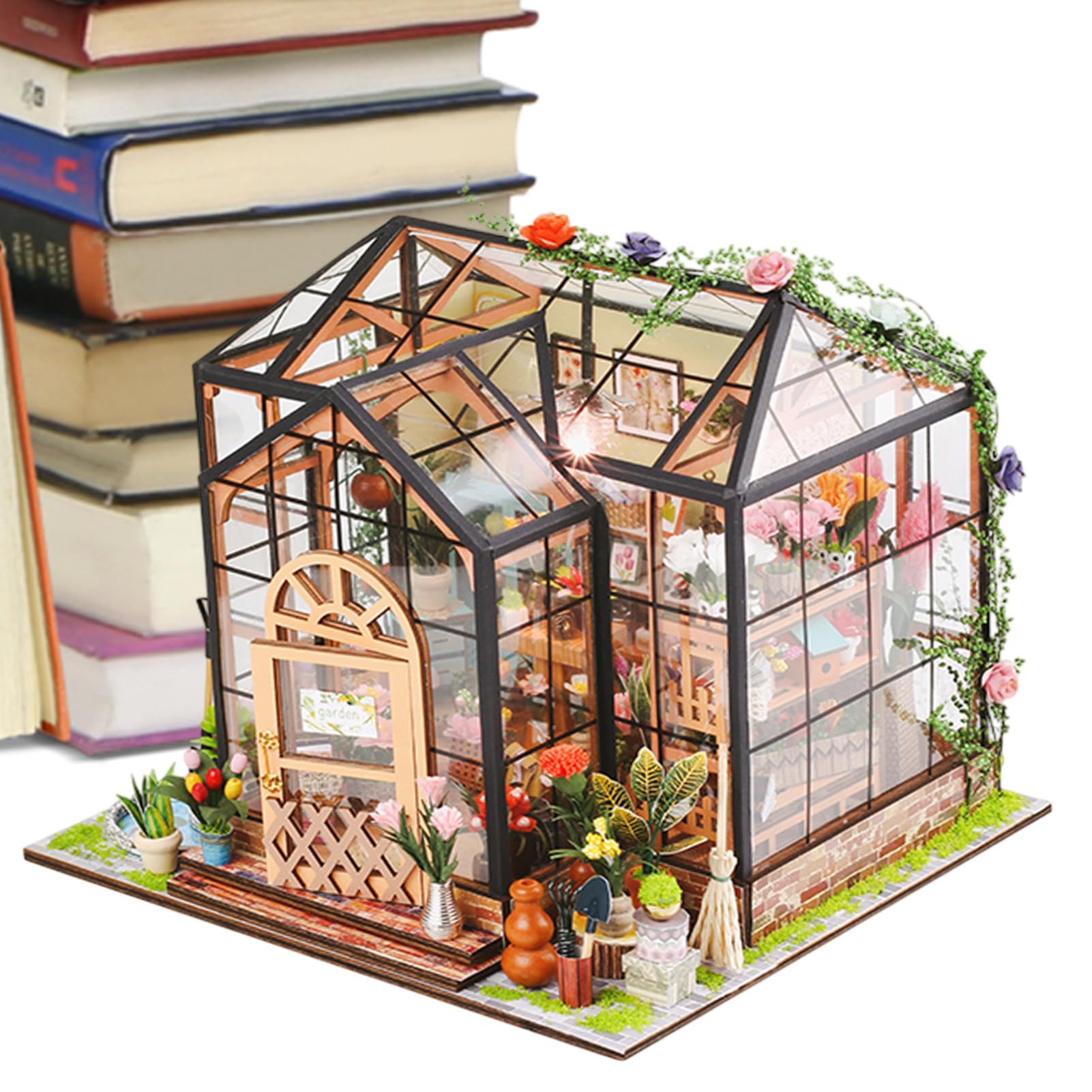 Kit Costruzione Mini Casa Creativo Serra in Miniatura Fatto a Mano | Serra con Mobili e Colla per Utensili Progetti Fai-da-te Creativi per Arredo di Mini Casa per Natale e Compleanno