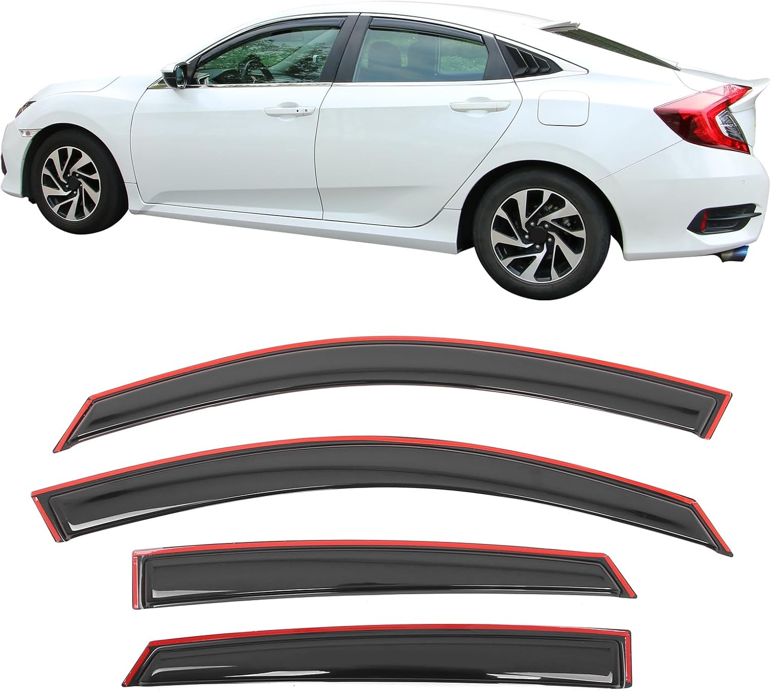 IKON MOTORSPORTS in Channel Window Visors Compatible with 2016-2021 Honda Civic Sedan 4-Door, Slim Style Acrylic Smoke Rain Guards, Side Window Wind Deflectors 4PCS