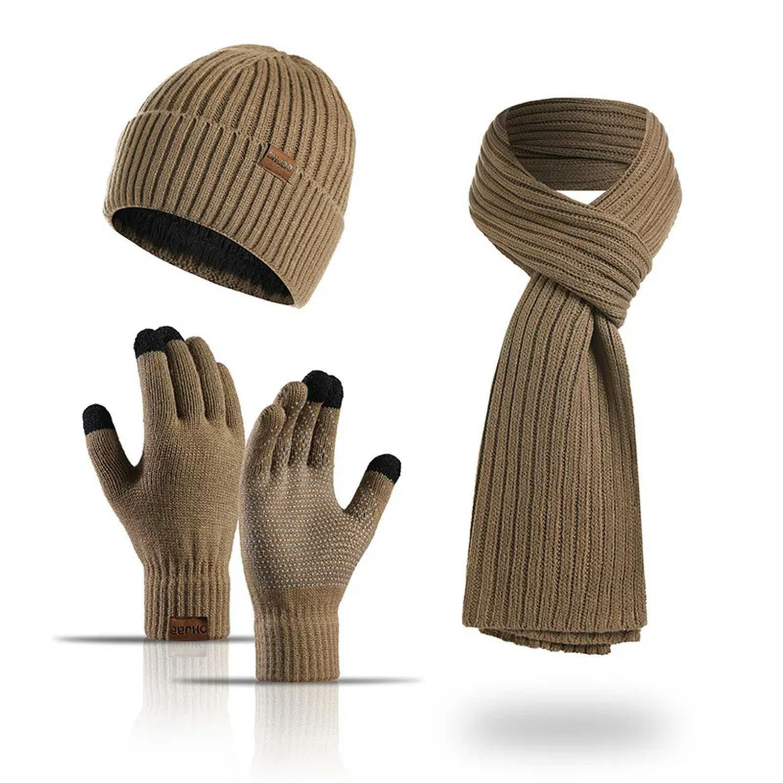 Schal Mütze Handschuh Set Winter Festkolonfarbener Gestrickter Hut Für Männer Und Frauen, Vielseitiges Geschäft Warmer Hut, Touchscreenhandschuhe